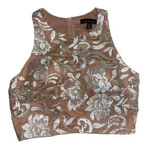 City Triangles Gold Lace Sequin Crop Top - Women’s size 7